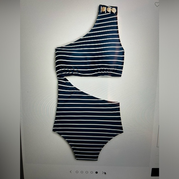 J Crew Navy Stripe Cutout One Piece - Picture 2 of 7
